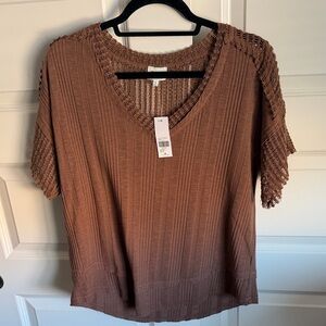 BKE Brown Short Sleeve Knit Top